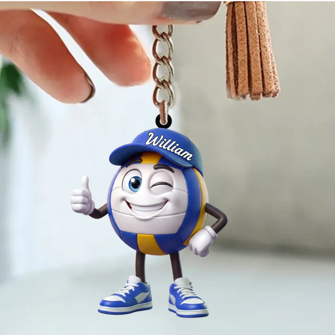 Thumbs Up Volleyball Mascot Personalized Acrylic Keychain - Custom Name Gift for Volleyball Players and Fans