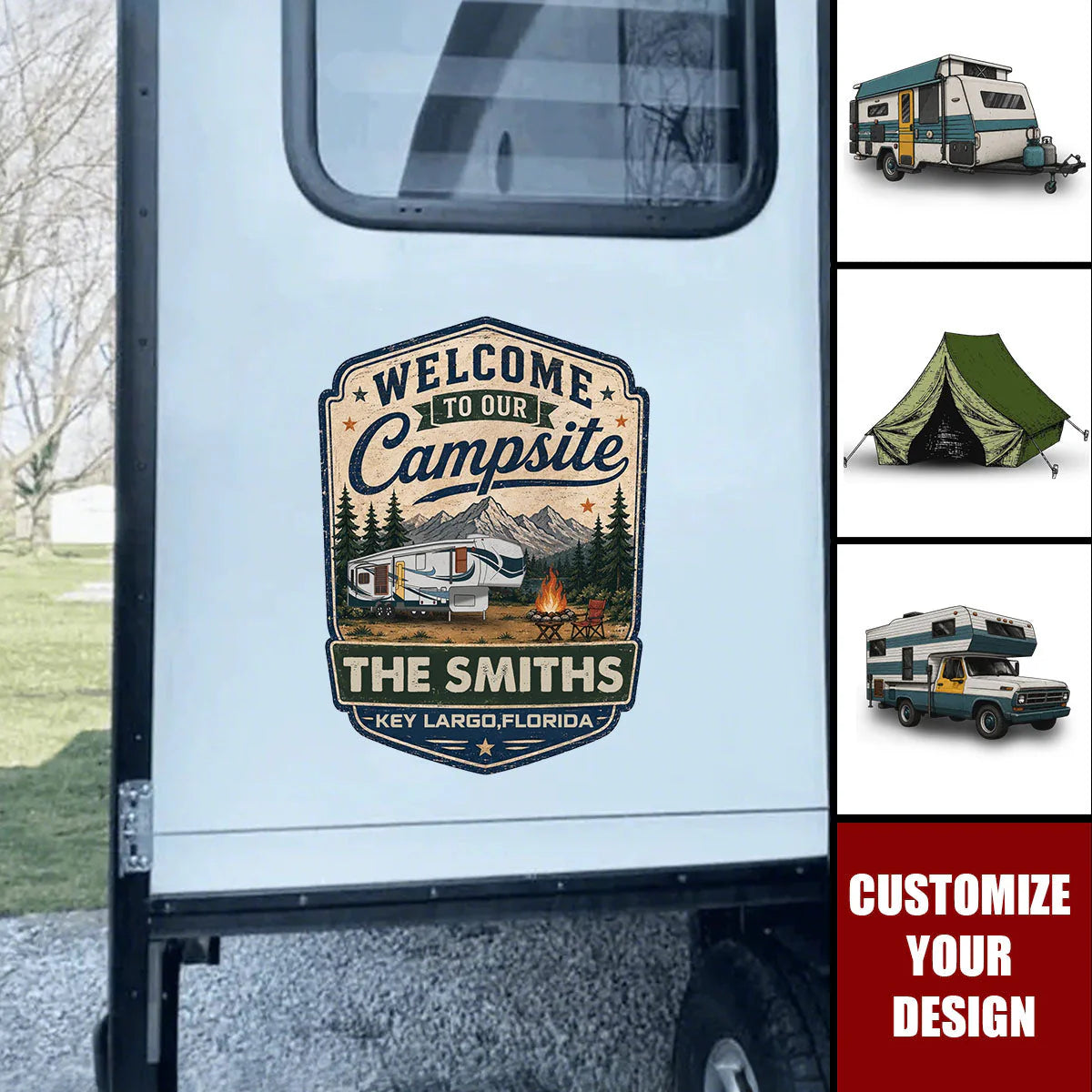 Custom Camper Sticker personalization view for Family