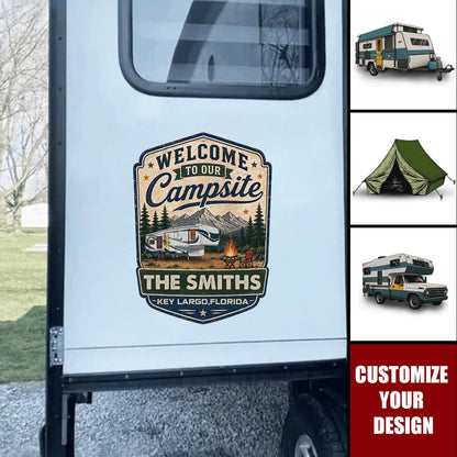 Custom Camper Sticker personalization view for Family
