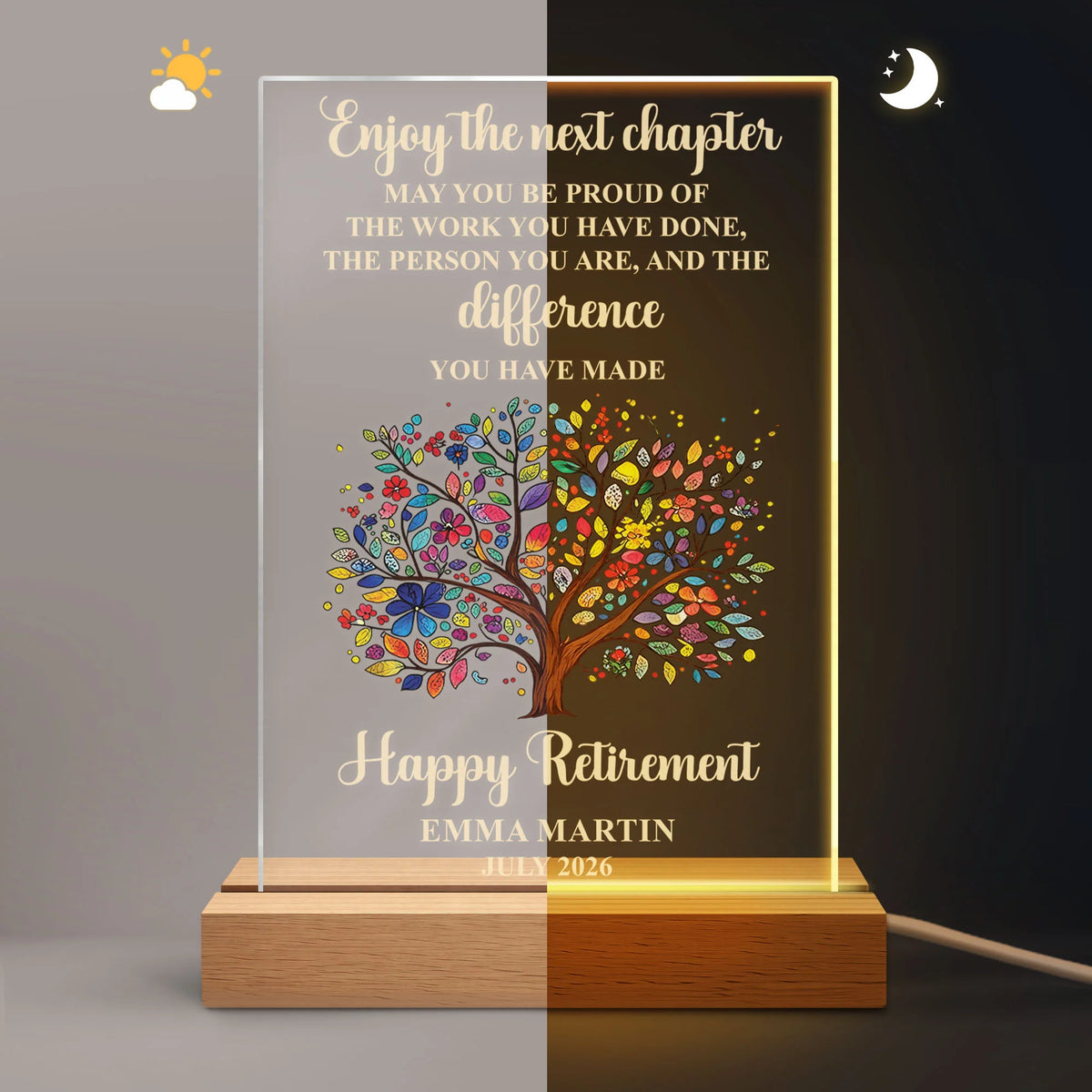 Enjoy The Next Chapter Personalized LED Night Light - Custom Retirement Gift for Coworker