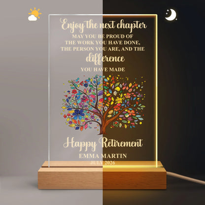 Enjoy The Next Chapter Personalized LED Night Light - Custom Retirement Gift for Coworker