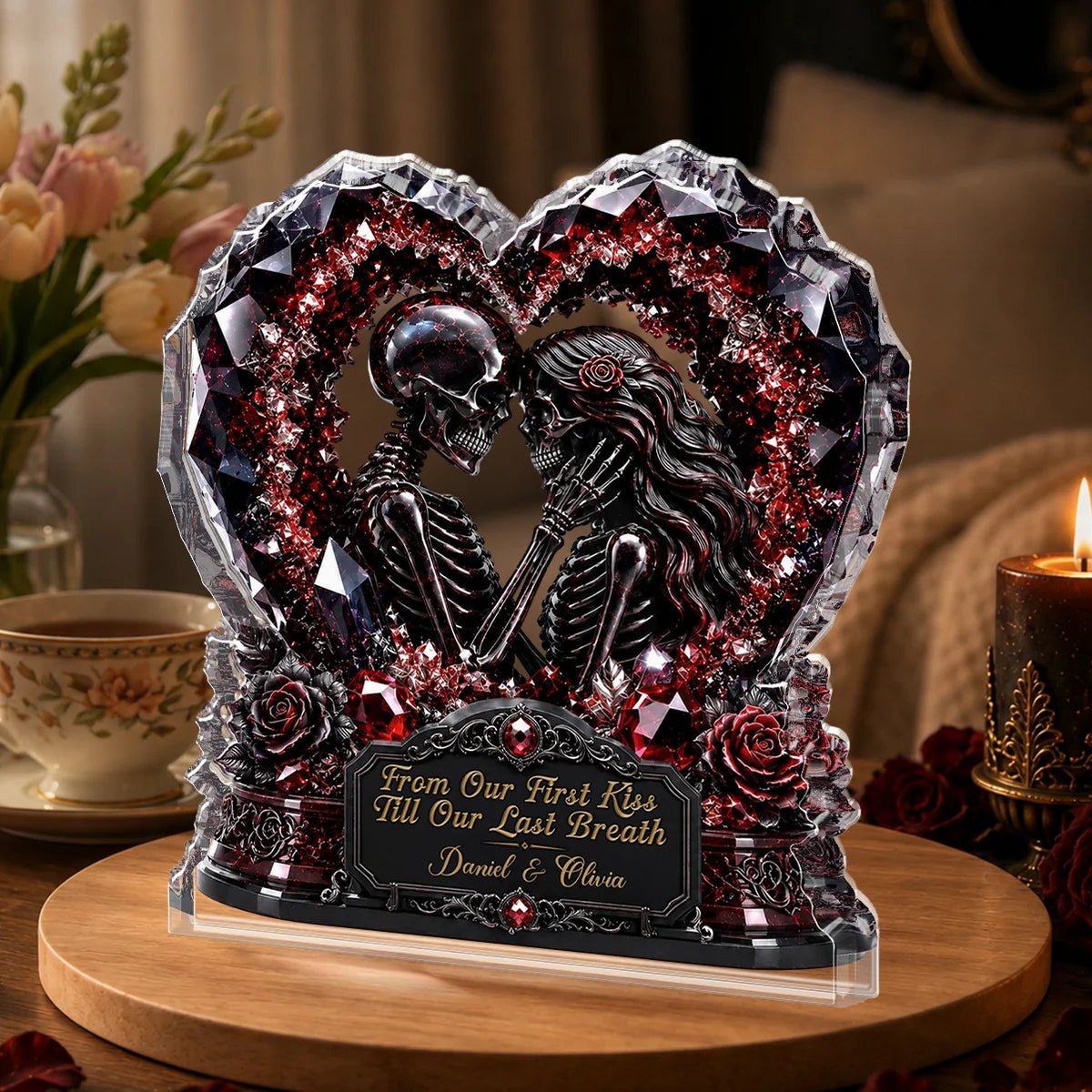 From Our First Kiss Skeleton Couple Personalized Acrylic Plaque - Custom Couples Romantic Keepsake