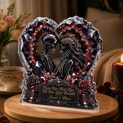 From Our First Kiss Skeleton Couple Personalized Acrylic Plaque - Custom Couples Romantic Keepsake