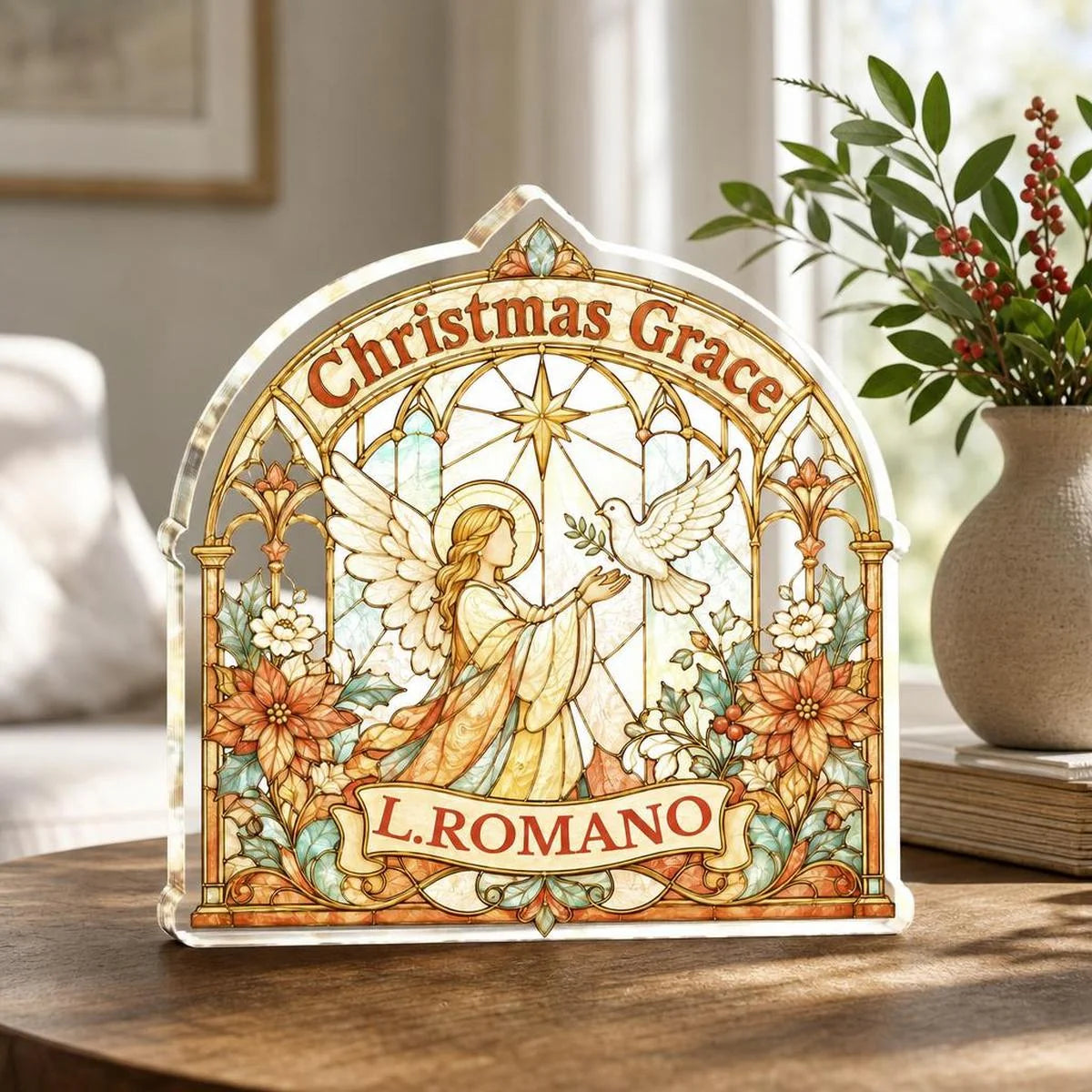 Noel Remembered In Light Personalized Memorial Acrylic Plaque - Family Christmas Tribute