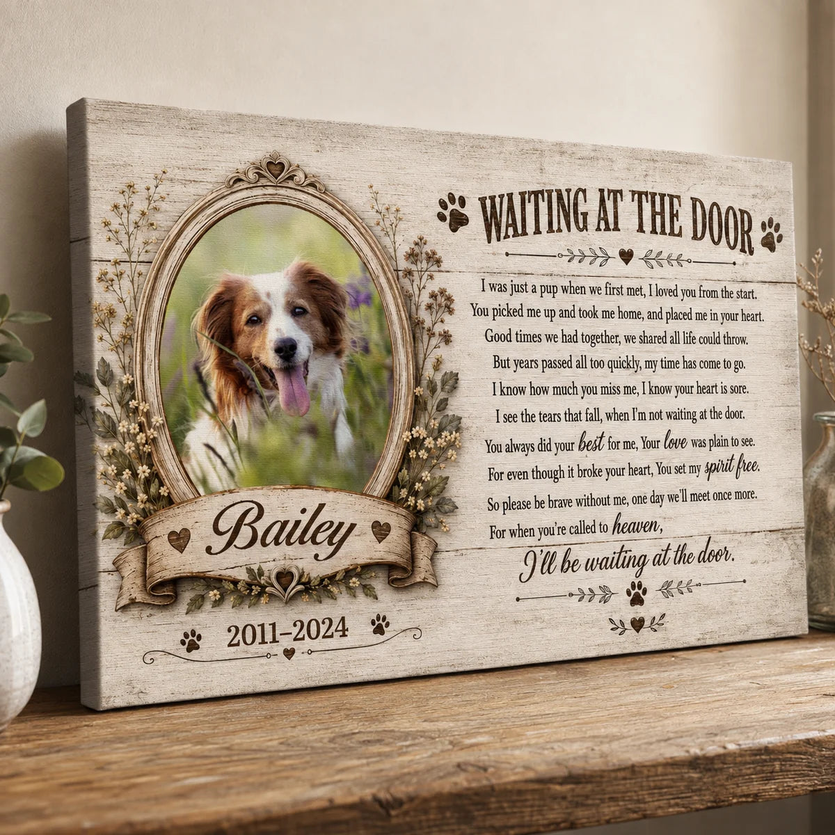 "Waiting At The Door" Personalized Pet Memorial Canvas / Poster - Sympathy Gift for Pet Loss
