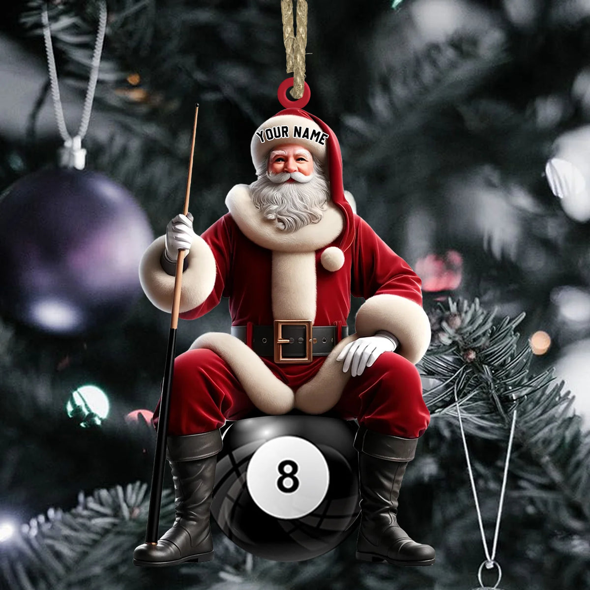 Personalized Santa Pool Player Acrylic Ornament - Custom Billiard Christmas Ornament for Pool Lovers