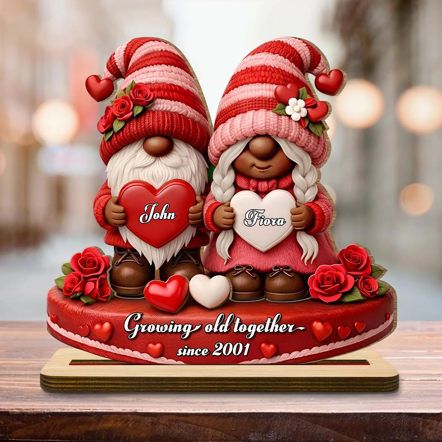 Growing Old Together Since Custom Couple Wood Plaque - Personalized Gnome Anniversary Gift