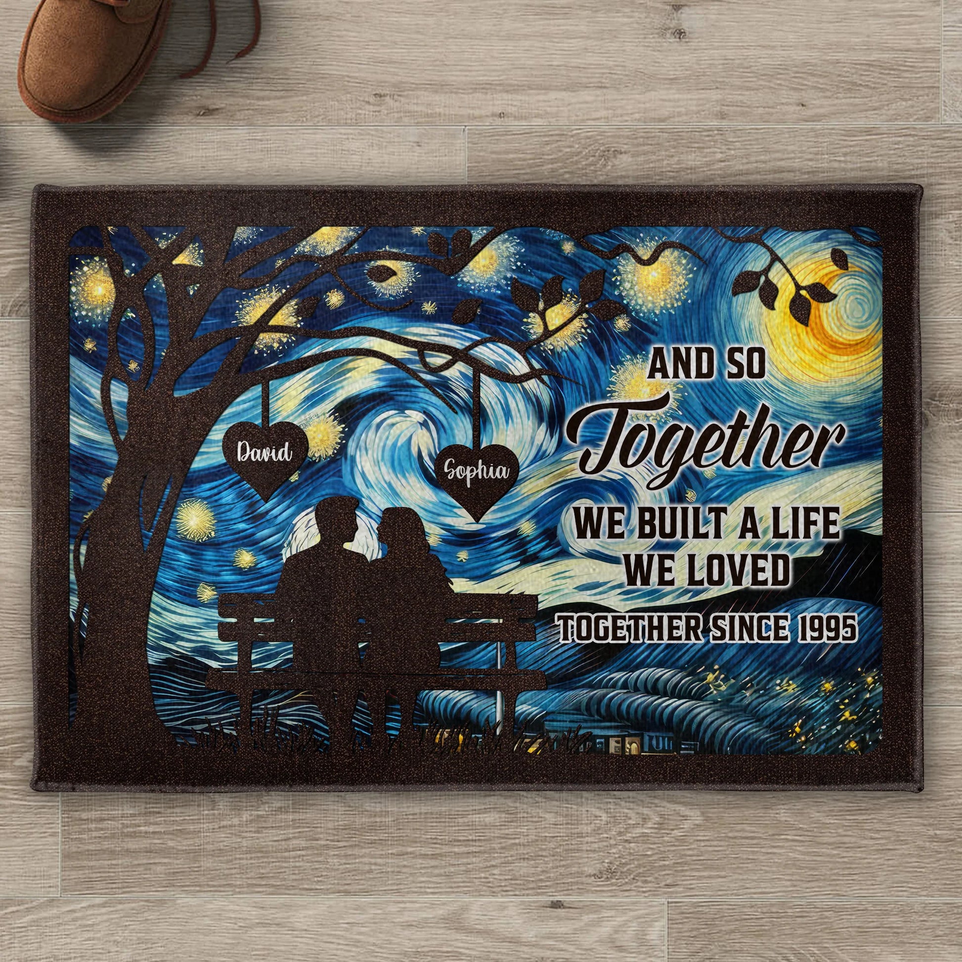 Together We Built A Life We Loved Personalized Couple Doormat - Custom Starry Night Anniversary Gift Mat