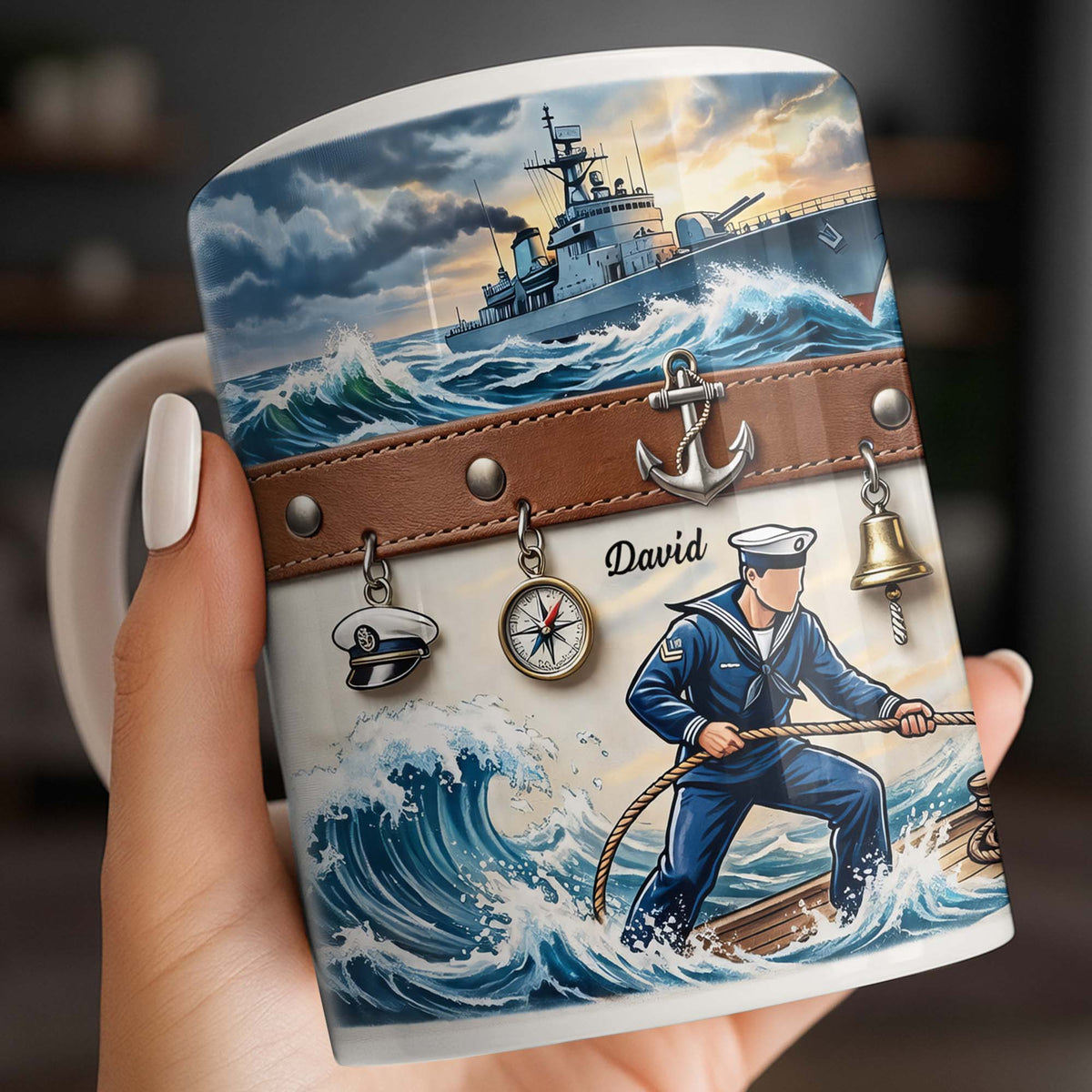 To My Courageous Sailor, Ship And Ocean Waves Design