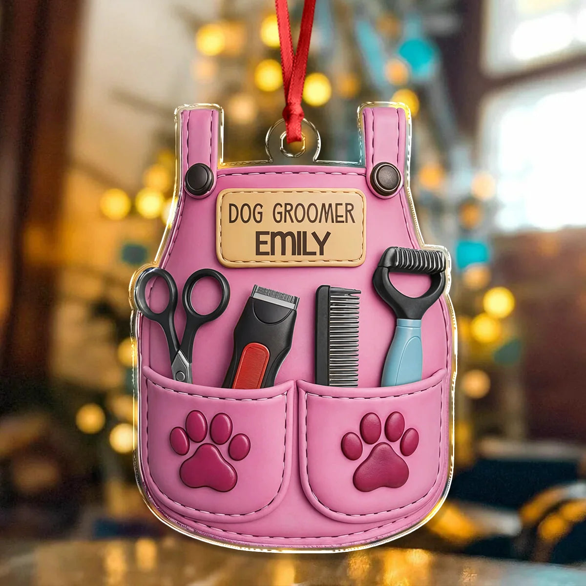 Dog Groomer Apron Personalized Acrylic Ornament - Custom Pet Stylist Christmas Gift