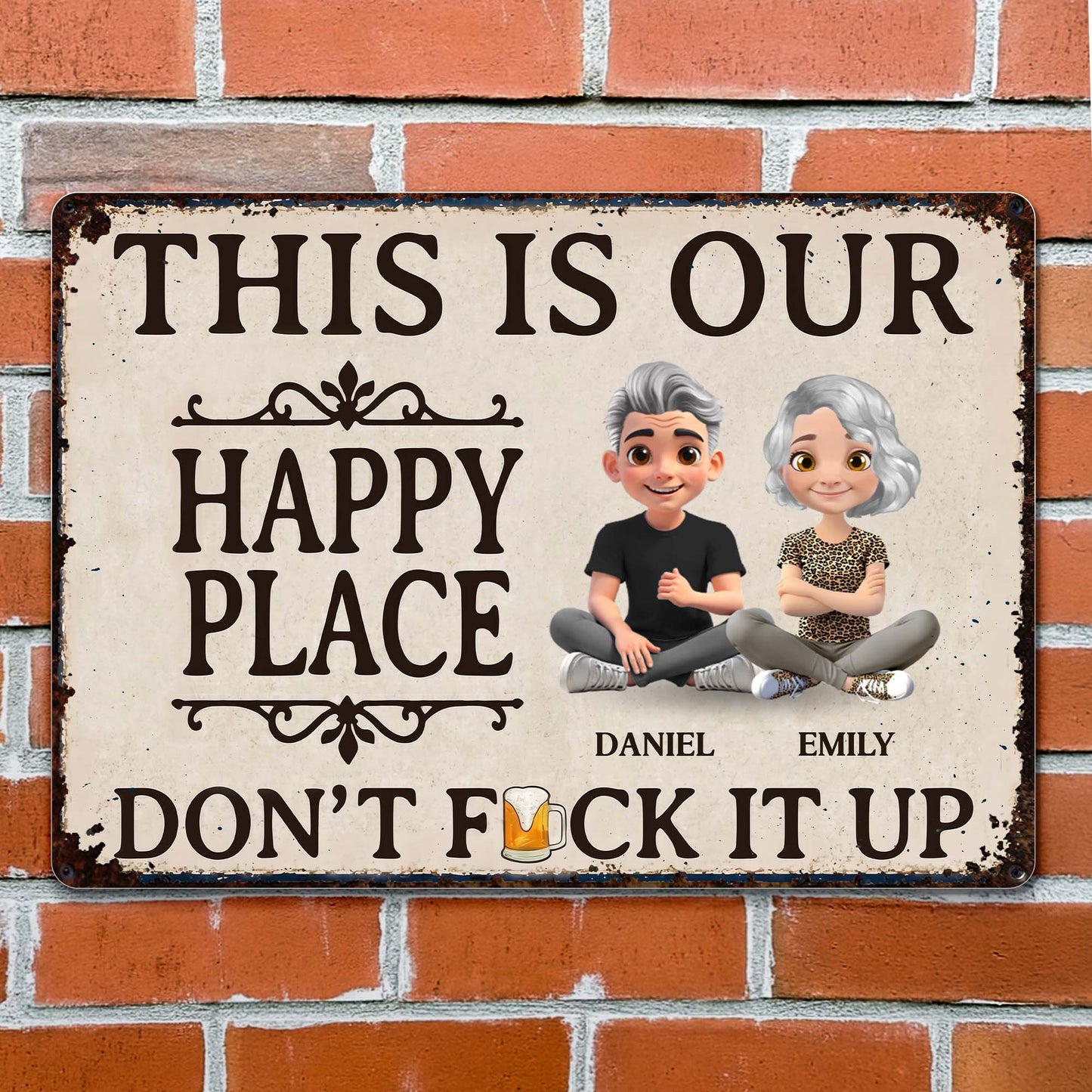 Custom Couples Happy Place Metal Sign personalization view for Couples