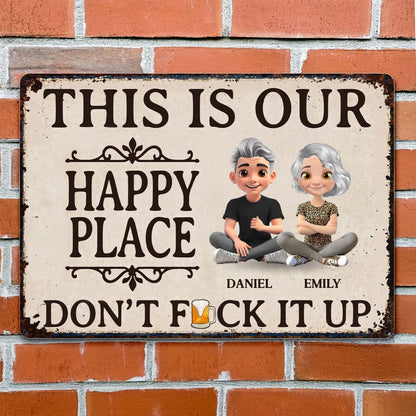 Custom Couples Happy Place Metal Sign personalization view for Couples