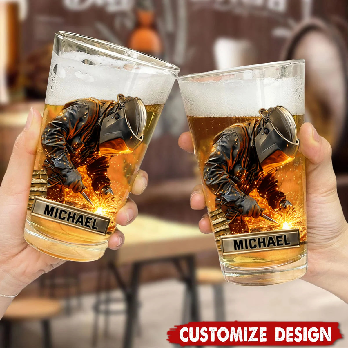 Strong Welder Personalized Beer Glass - Custom Name Gift for Welders