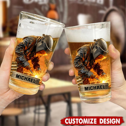Strong Welder Personalized Beer Glass - Custom Name Gift for Welders