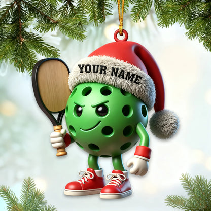 Custom Name Pickleball Santa Acrylic Ornament - Personalized Christmas Tree Gift for Pickleball Players