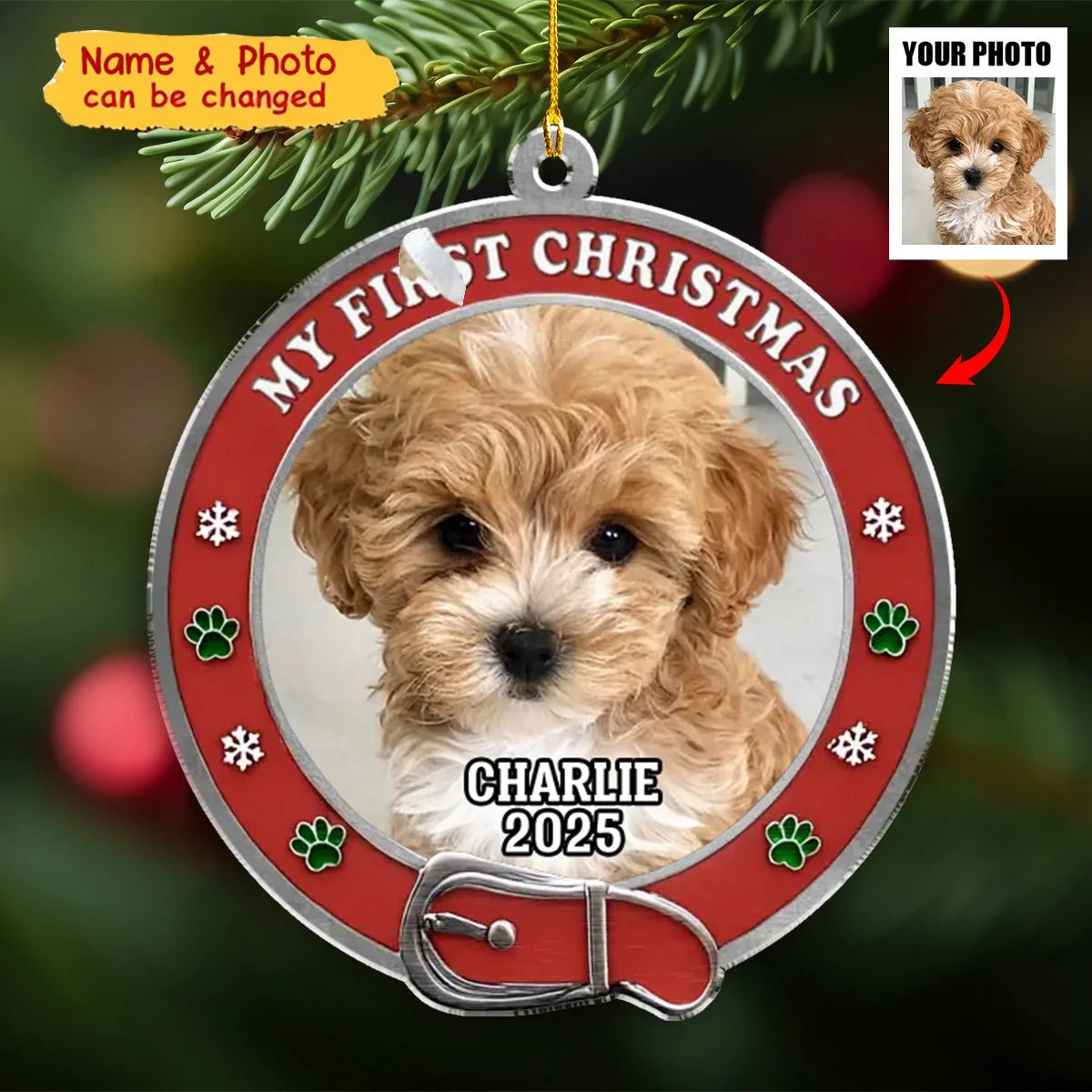 "My First Christmas" Personalized Dog Photo Acrylic Ornament - Custom Pet Keepsake Gift