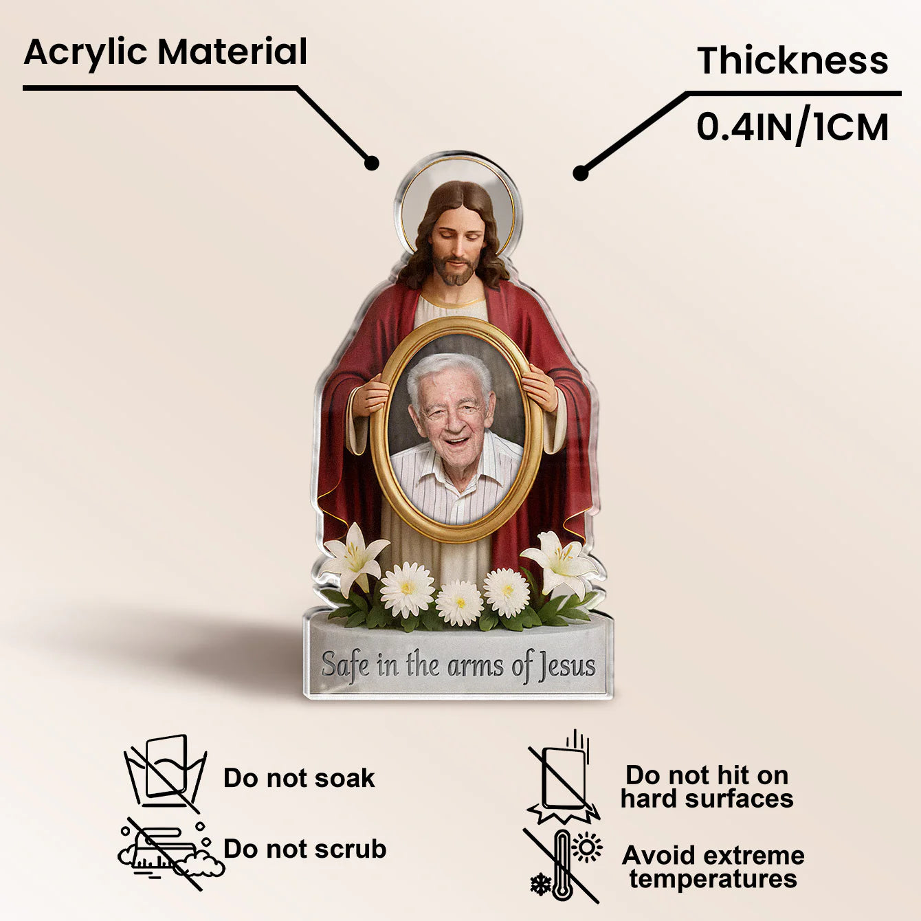 Personalized jesus memorial plaque holding a custom photo frame with comforting bereavement quotes image 10