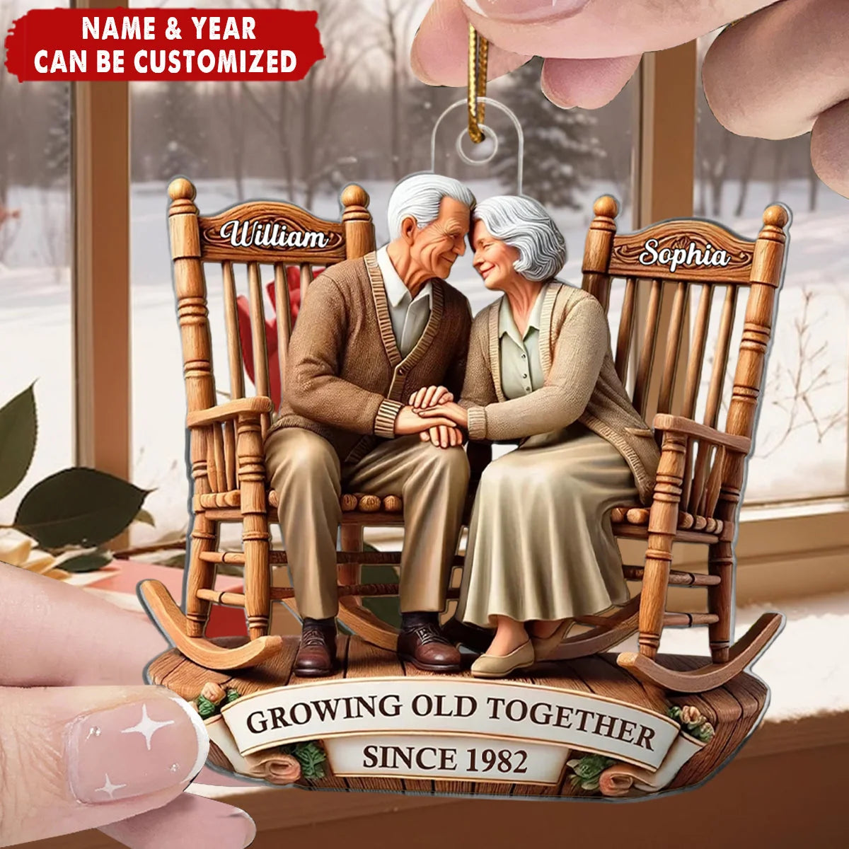 "Growing Old Together" Personalized Couple Acrylic Ornament - Custom Keepsake for Anniversary