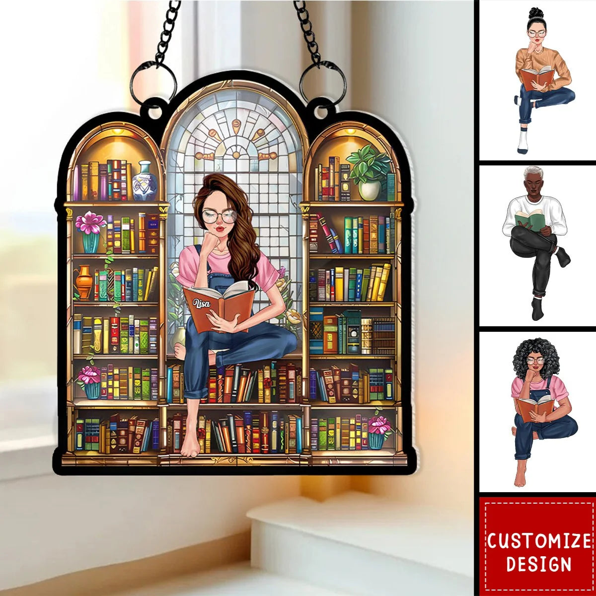 Custom Book Lover Suncatcher Ornament - Personalized Acrylic Window Hanging Gift for Readers