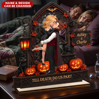 Till Death Do Us Part Personalized Couples Halloween Wooden Plaque - Spooky Romantic Gift