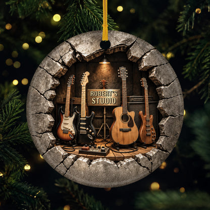 Personalized Guitar Studio Ceramic Ornament - Custom Name Keepsake for Music Lovers