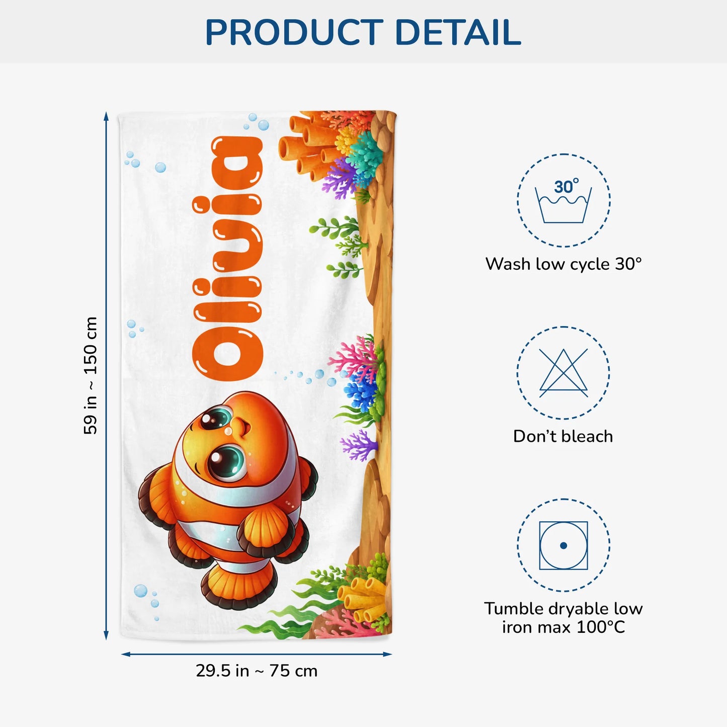 Cute Cartoon Fish Personalized Kids Beach Towel - Custom Name for Summer Vacation and Pool Days