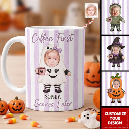 "Too Cute To Spook" Custom Baby Face Halloween Mug - Personalized Photo Little Boo Ceramic Coffee Cup Gift