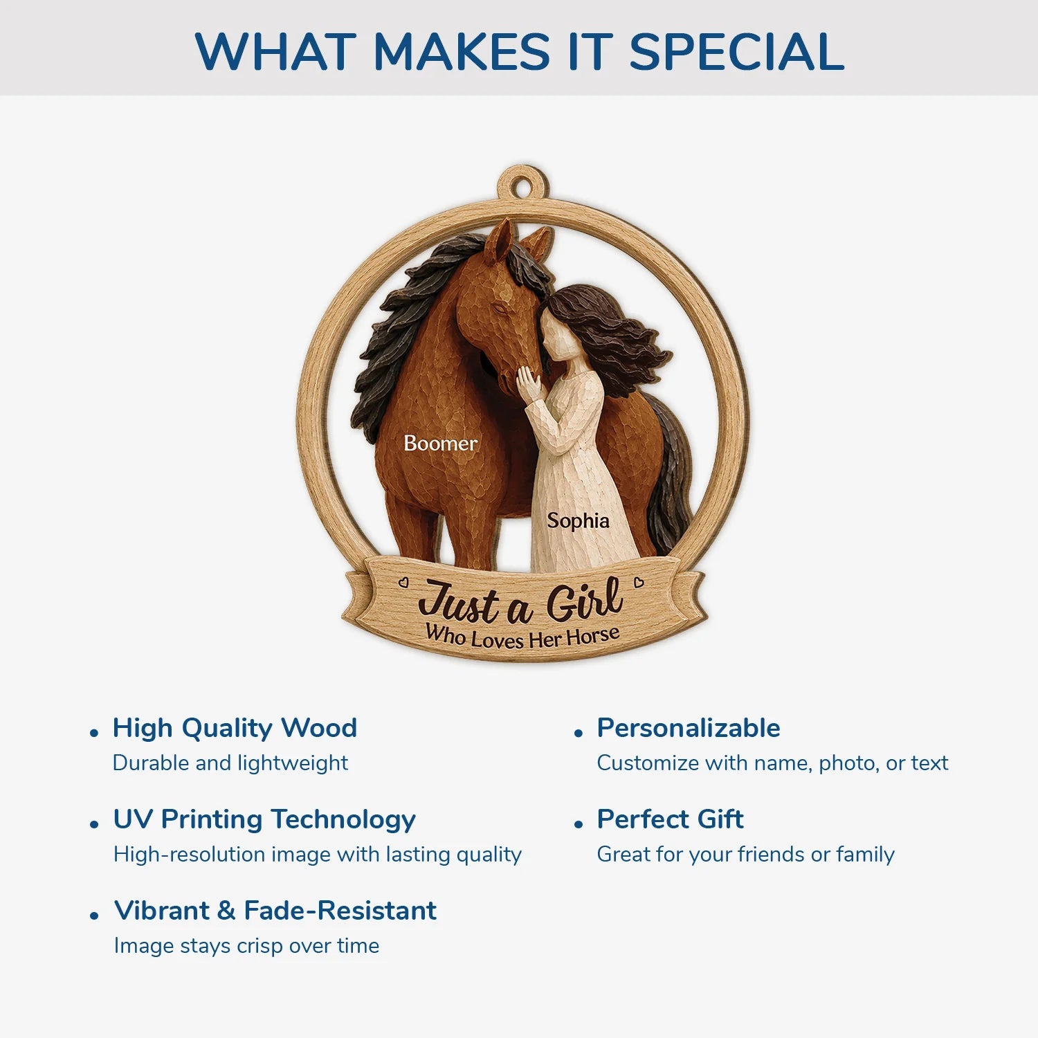 Just a Girl Who Loves Her Horse Personalized Wooden Ornament - Custom Equestrian Keepsake Gift for Horse Lovers
