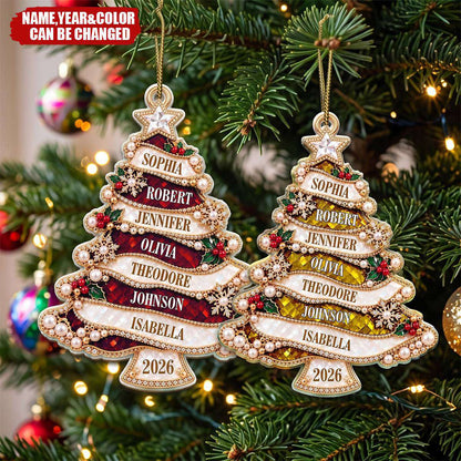 Personalized Golden Pearl Christmas Tree Family Acrylic Ornament - Custom Name Keepsake Gift for Family