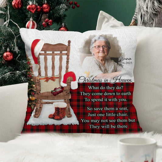 Christmas in Heaven Personalized Memorial Pillow - Custom Photo Keepsake Gift for Family
