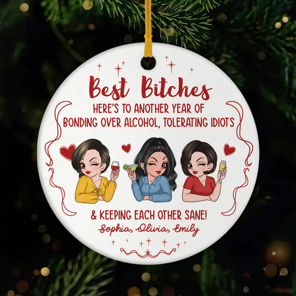Best Bitches Personalized Ceramic Ornament - Custom Christmas Keepsake Gift for Best Friends