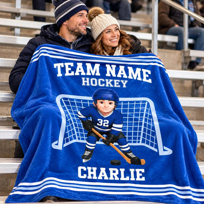Personalized Hockey Blanket - Custom Player Name & Team Christmas Gift for Kids