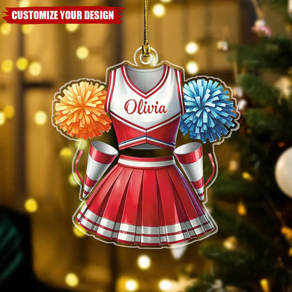 Personalized Cheerleader Uniform Acrylic Ornament - Custom Name Cheer Keepsake Gift for Girls