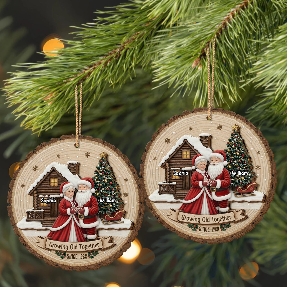 Growing Old Together Personalized Christmas Ornament - Custom Wooden Couple Keepsake Gift