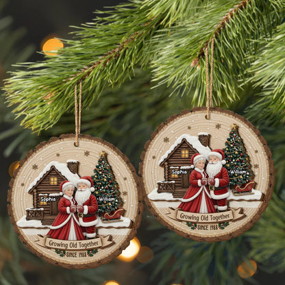 Growing Old Together Personalized Christmas Ornament - Custom Wooden Couple Keepsake Gift