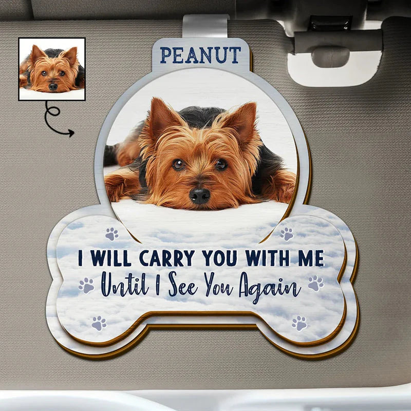 Custom Pet Memorial Car Visor Clip for Dog Lovers with personalized design details for meaningful gifting
