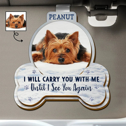 Custom Pet Memorial Car Visor Clip for Dog Lovers with personalized design details for meaningful gifting