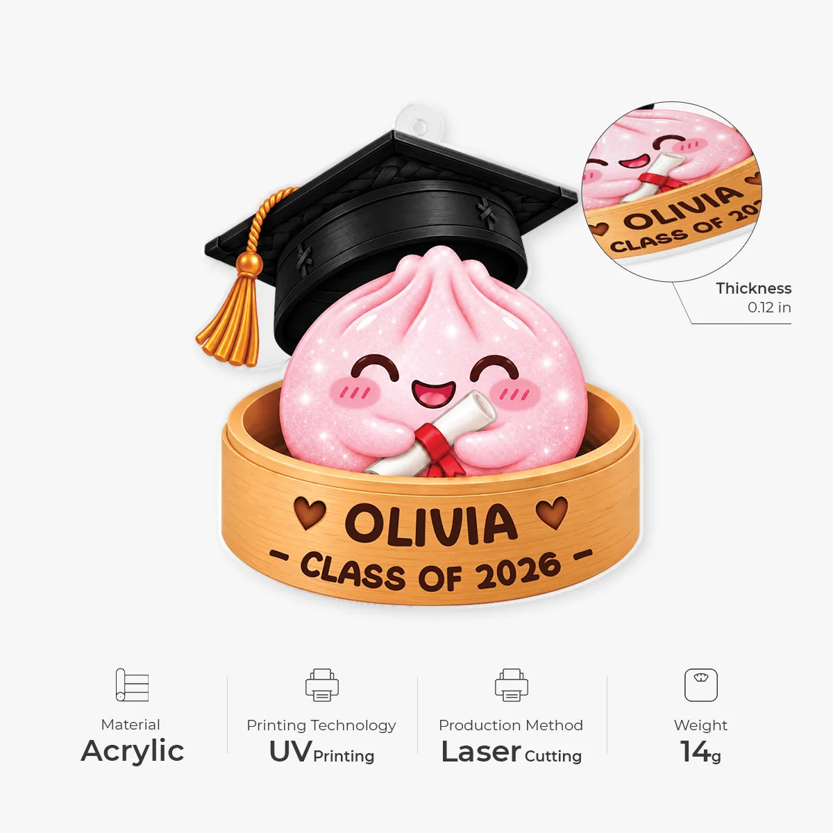 Class of 2026 Graduation Dumpling - Personalized Acrylic Ornament for Senior Gift Keepsake