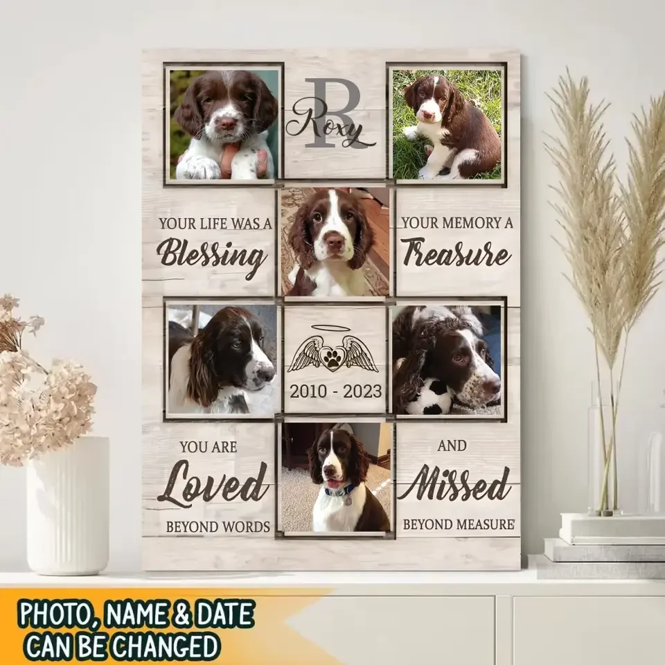 Your Life Was A Blessing Personalized Dog Memorial Canvas / Poster - Custom Pet Loss Gift for Dog Lovers