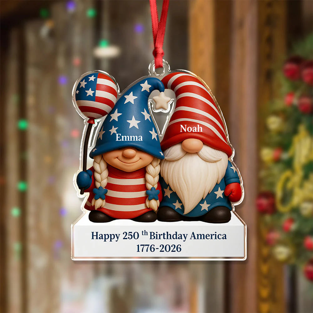 Acrylic Ornament material and size view - Custom Patriotic Gnome Ornament