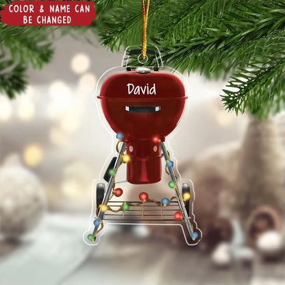BBQ Grill Master Personalized Acrylic Ornament - Custom Charcoal Griller Keepsake Gift for Dad, Christmas