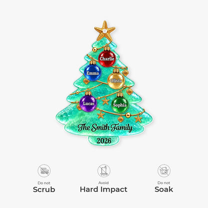 Personalized Christmas Tree Acrylic Ornament - Custom Family Name Sea Glass Holiday Keepsake Gift