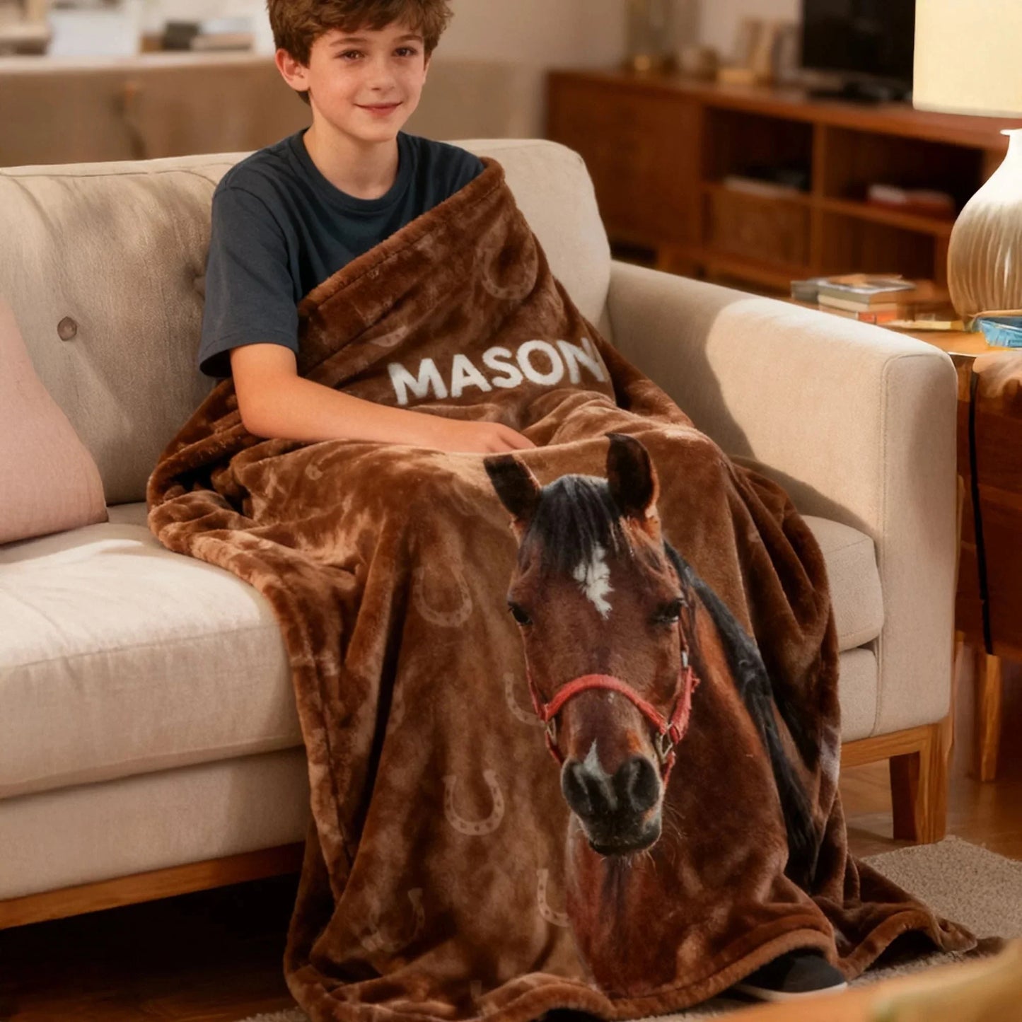 Personalized Horse Photo Blanket - Custom Name Gifts for Horse Lovers