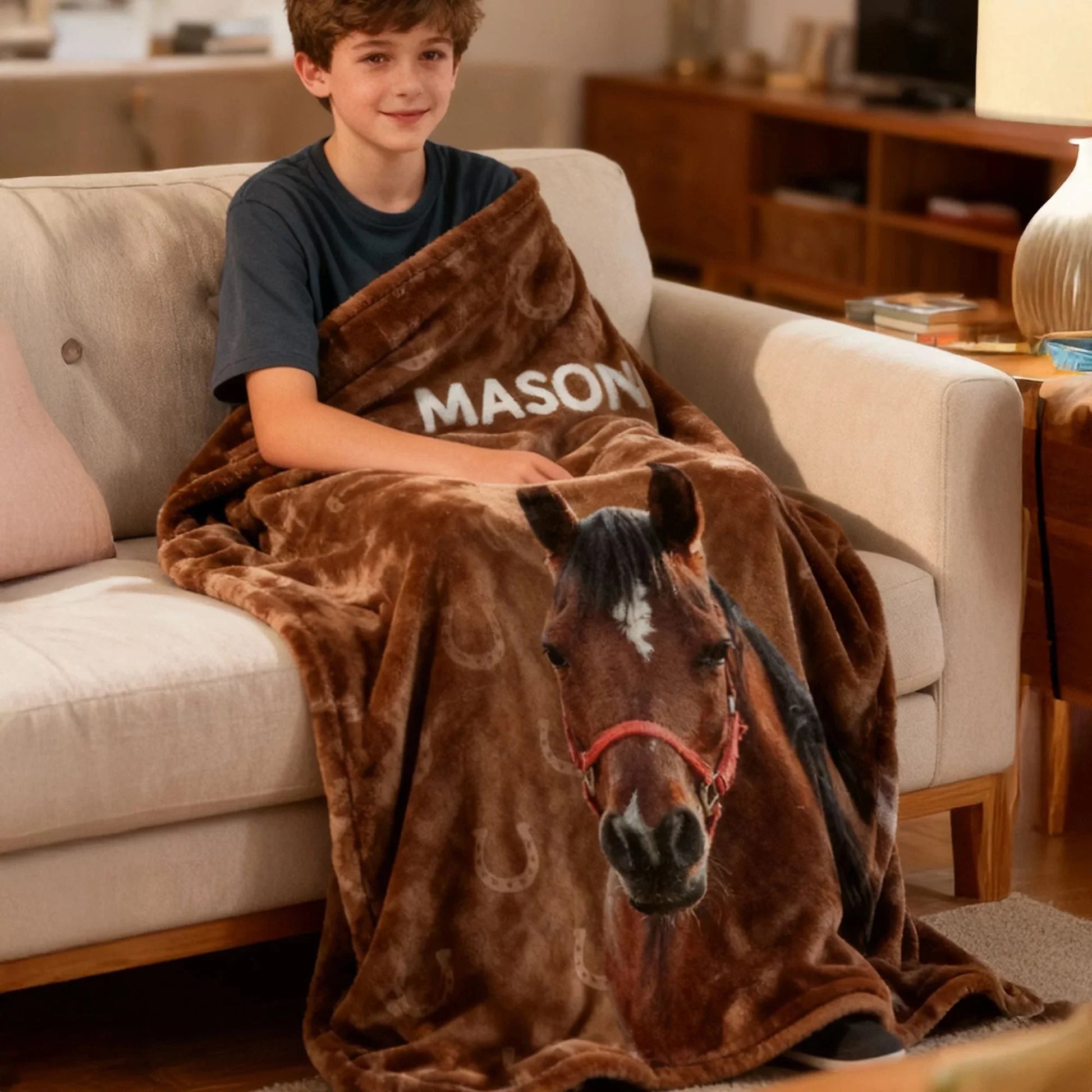 Personalized Horse Photo Blanket - Custom Name Gifts for Horse Lovers