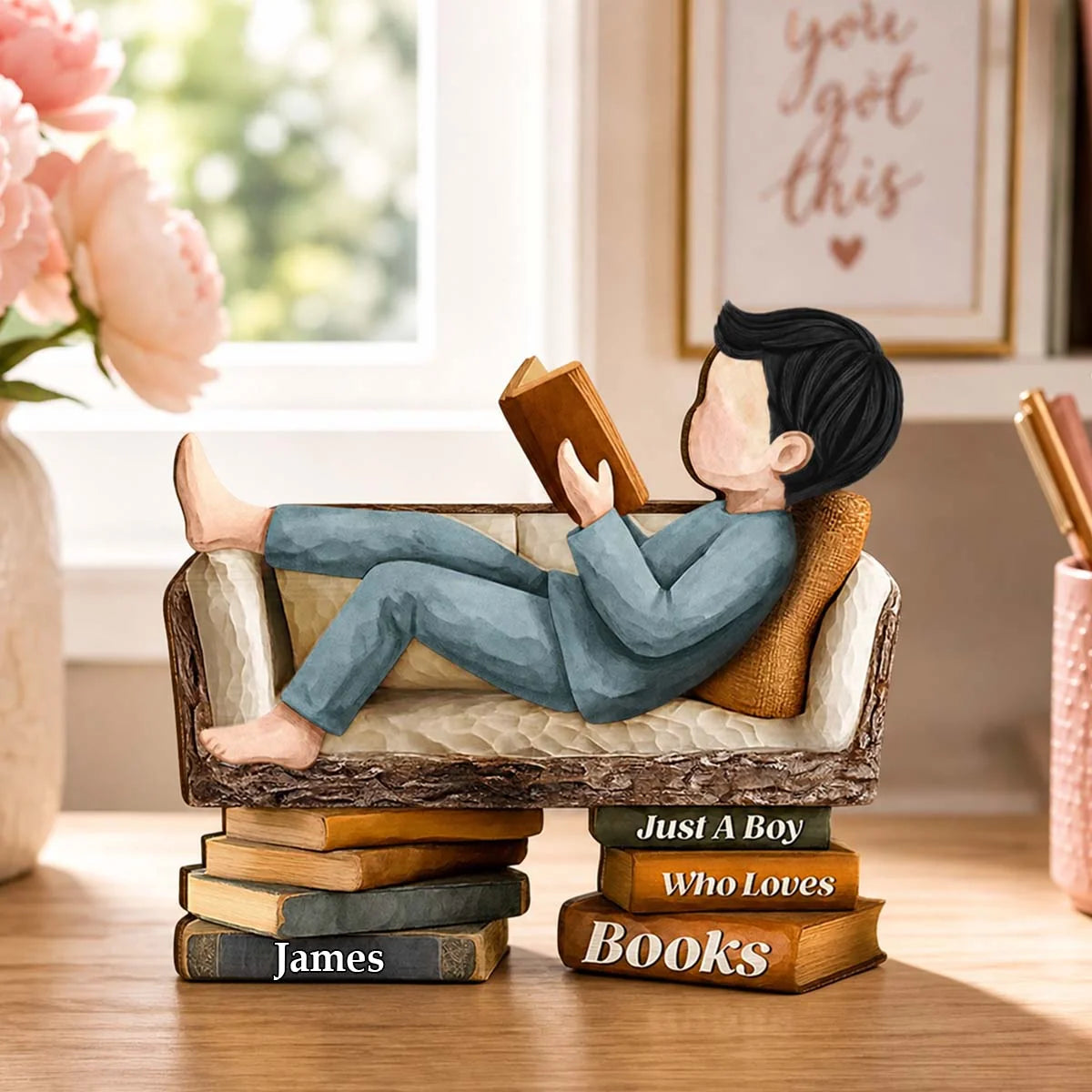 "Just A Girl Who Loves Books" Personalized Wooden Block - Custom Desk Decor Gift for Book Lovers