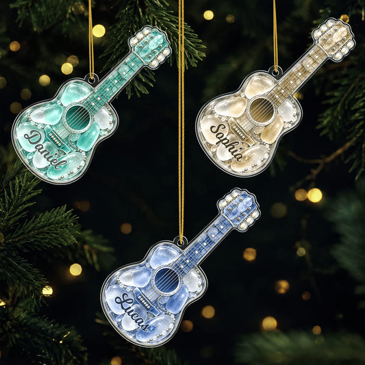 Custom Sea Glass Guitar Acrylic Ornament - Personalized Music Lover Keepsake Gift