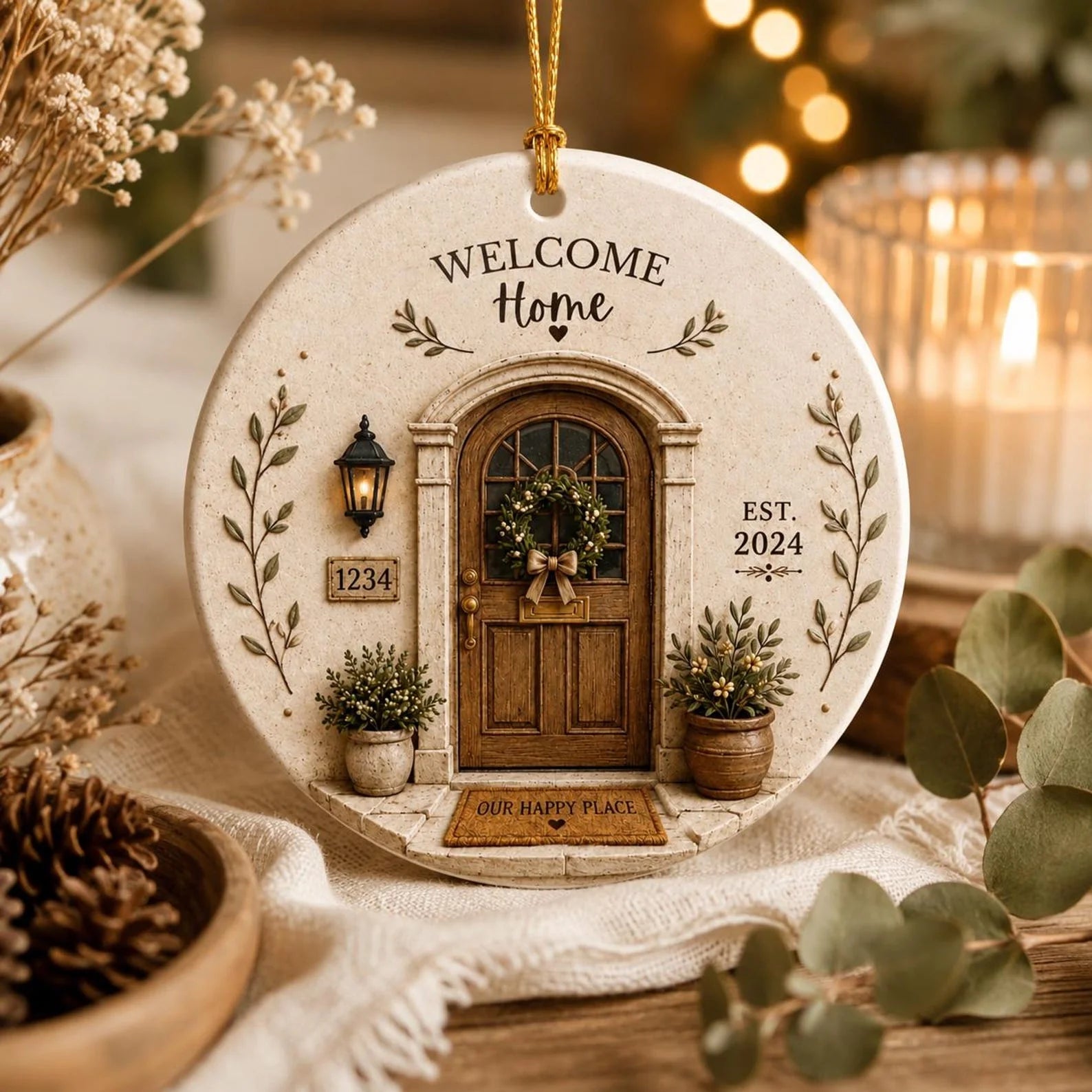 Personalized New Home Ornament for Couples with personalized design details for meaningful gifting
