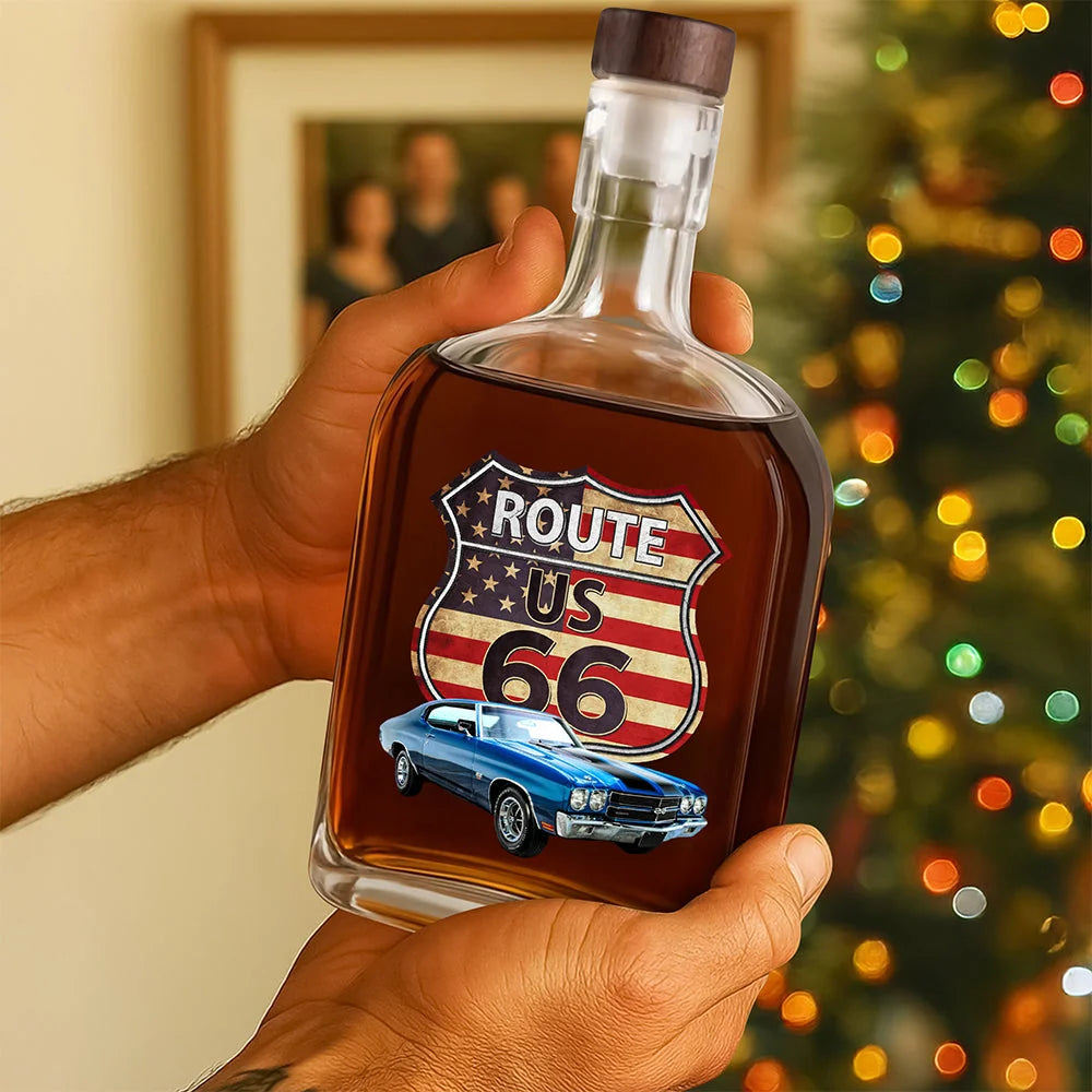Route US 66 Custom Photo Car Whiskey Bottle - Personalized Gift for Car Lovers