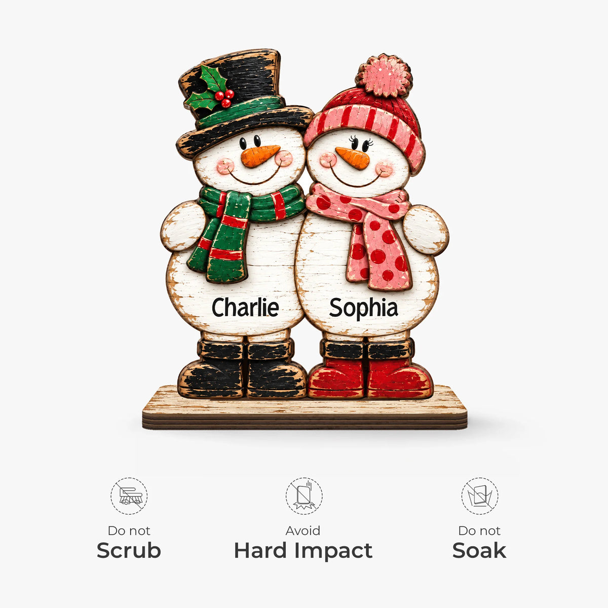Rustic Snowman Couple Personalized Wooden Plaque - Romantic Christmas Keepsake for Couples
