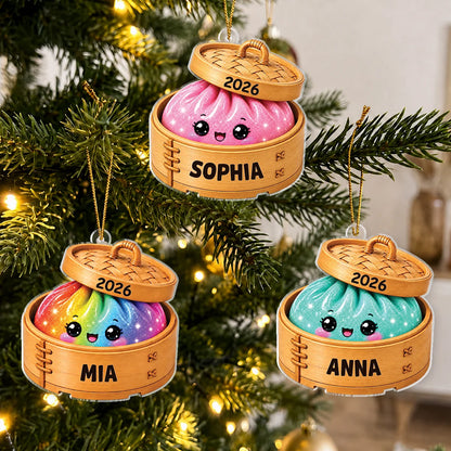 Cute Dumpling Steamer Personalized Acrylic Ornament - Custom Christmas Tree Keepsake for Kids